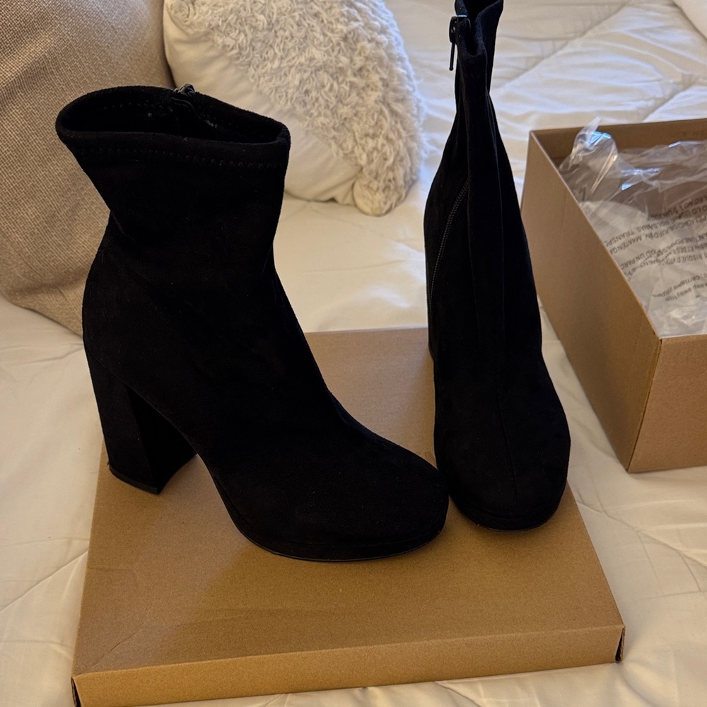 Black faux suede booties